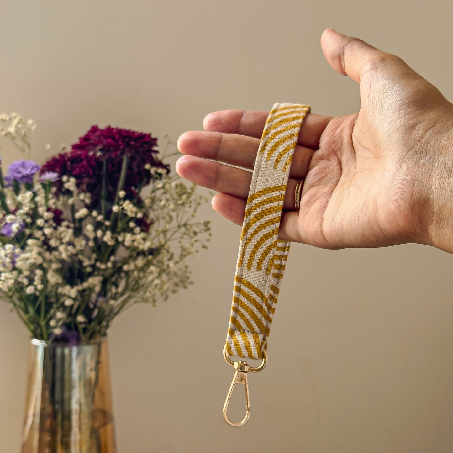 Keychain Wristlet - Mustard Swirl